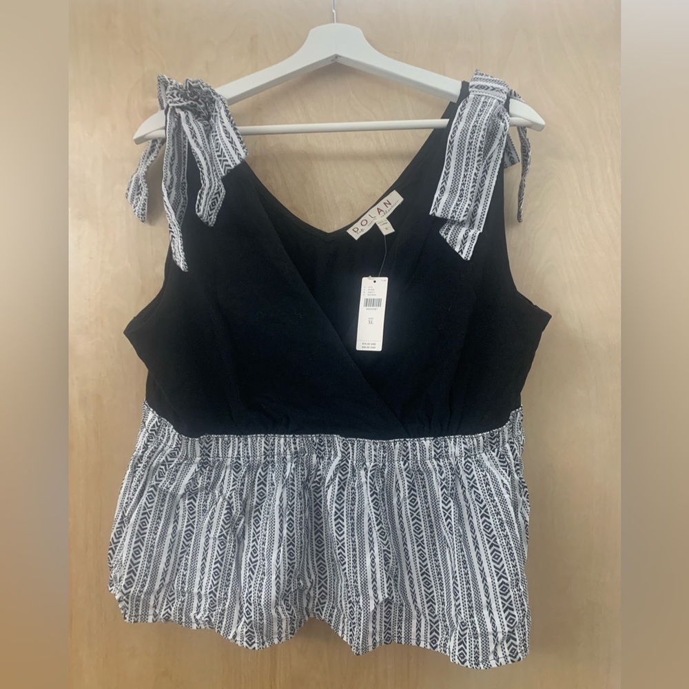 Dolan Black and White Ribboned Tank Top